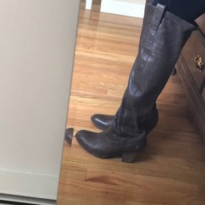 Lightly worn brown/grey Frye over the knee boot